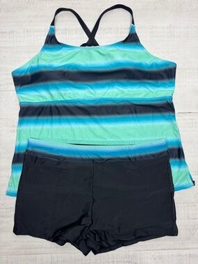 Plus Size Color Block Tankini Swimsuits Modest Bathing Suits Top with shorts 4XL